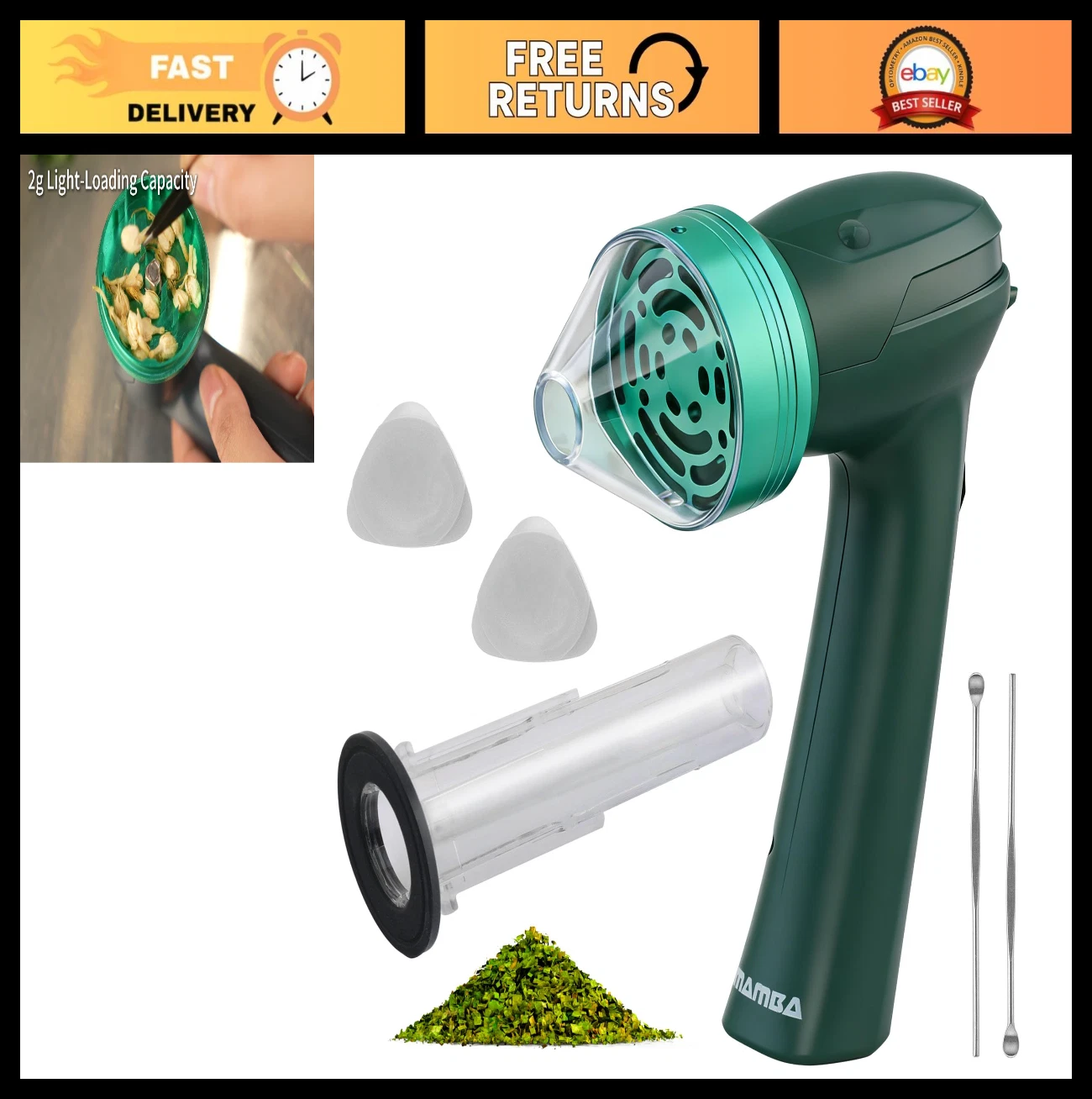 Electric Spice & Herb Grinder - USB Rechargeable, Easy to Use, 2g Green Kitchen