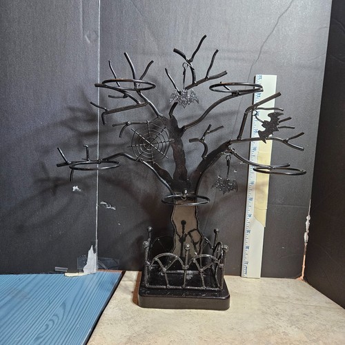 Halloween Spider Web & Bats Tree Votive Candle Holder Black Wire