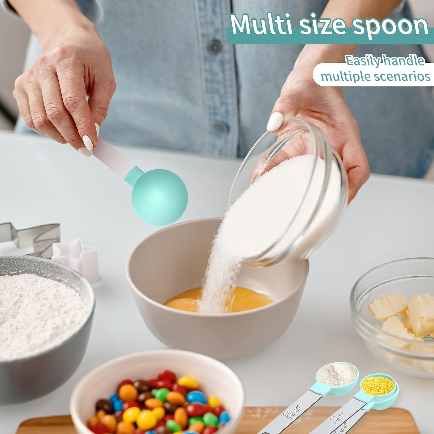 Measuring Cups Set Spoons Set, Nesting Measure 1 Cup, Mint Green 