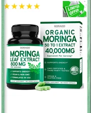 Organic Moringa Capsules 40,000Mg (3 Month Supply) Pure Organic Moringa Leaf Pow