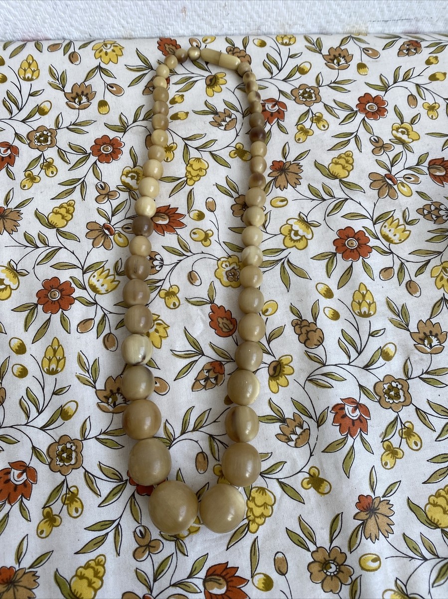 Collier Sautoir Ancien à Boules En Corne ? - Style Rétro Occasion - Bijou Vintage