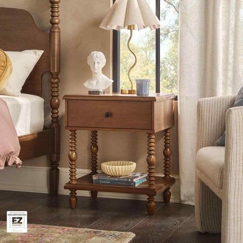 Modern Farmhouse Easy Assembly Dark Brown 1-Drawer Solid Wood Nightstand