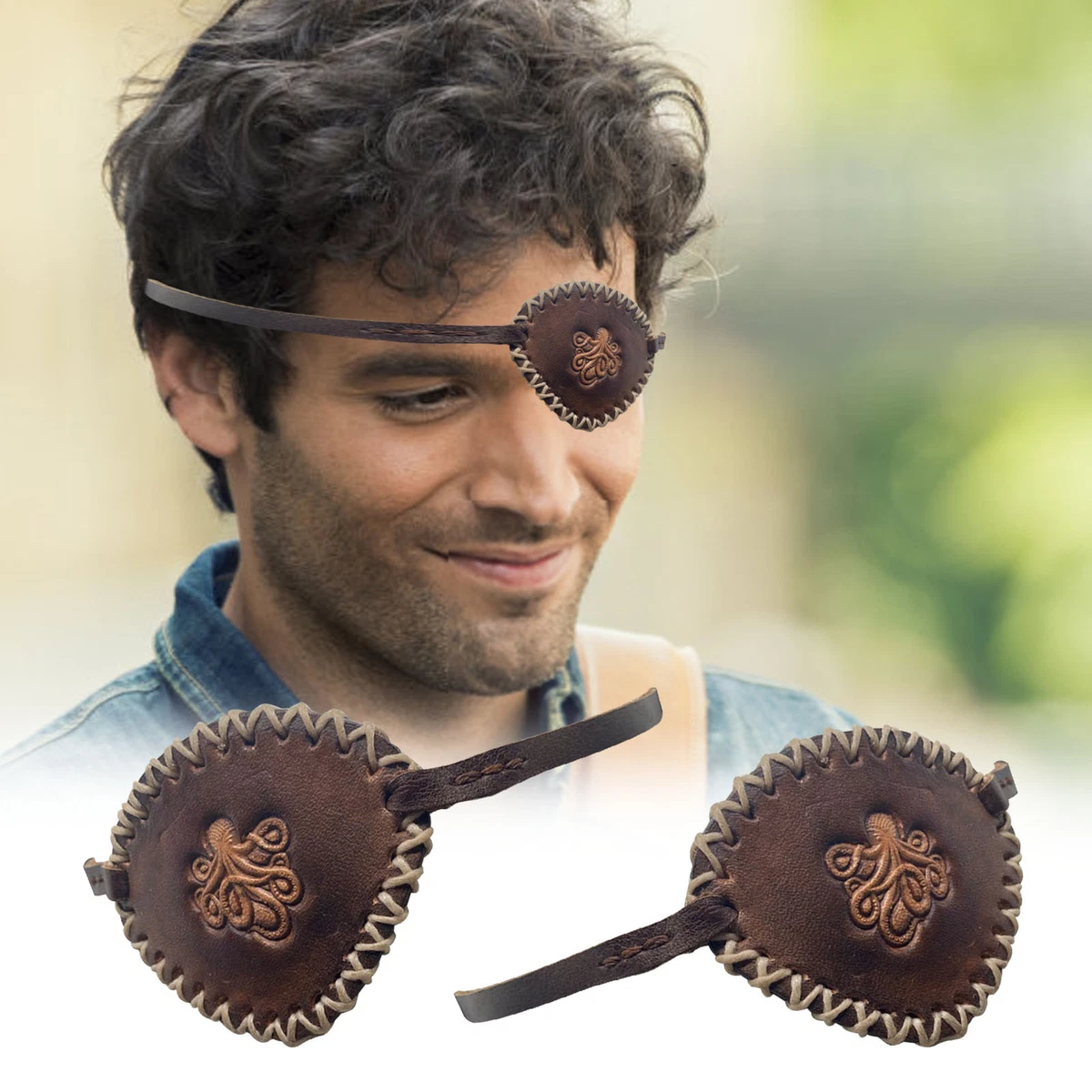 Leather Eye Patch Pirate Black / Elastic