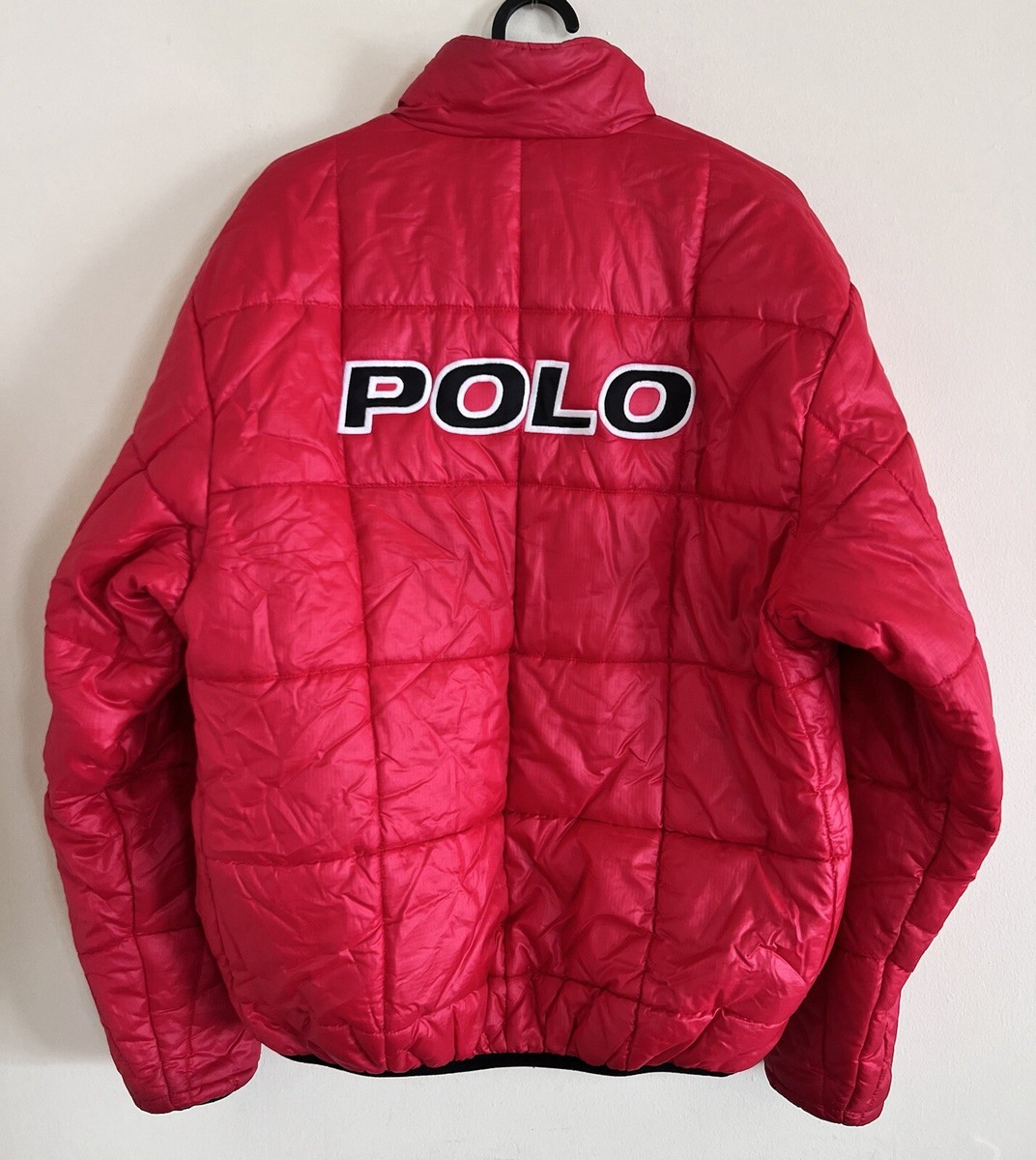 Vintage Polo Sport Ralph Lauren Puffer Jacket Reversible Red Black