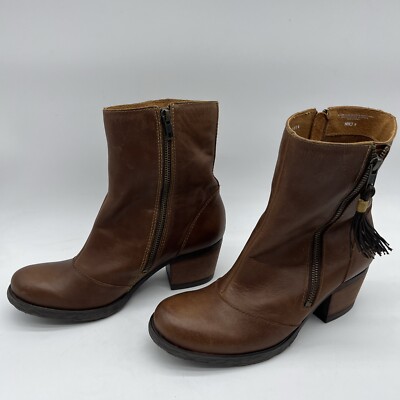 BORN Landa Nubuck Leather Biker Boots Women's 9 EU 40.5 Double Zip Bootie Brown