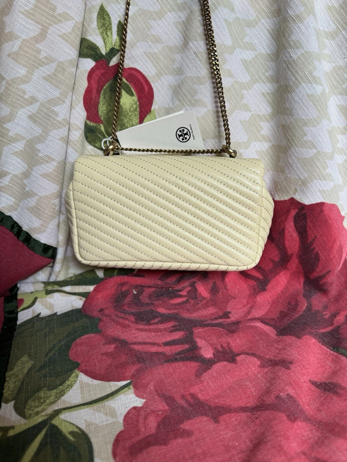Borsa a tracolla Tory Burch Kira Moto Quilt Mini Flap in pelle con vortice di limone $358