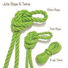 Lime Green Colour 10mm 7mm 2mm Jute Rope &amp; Twine for Arts Crafts Ropework MULTI