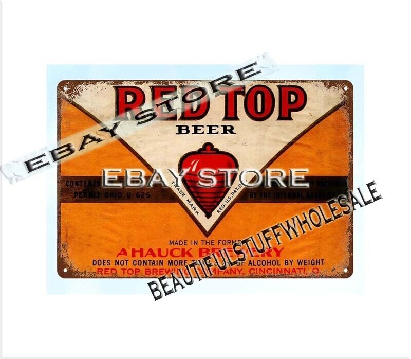 Vintage 1933 Red Top Beer Hauck Brewery Cincinnati Ohio Tin Wall Sign Plaque