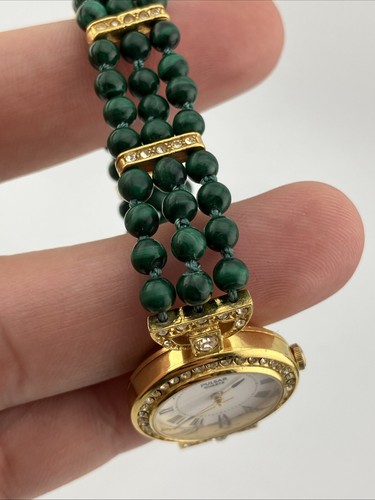 Vtg Pulsar MOD Ladies 22mm Watch Gold Tone Green Stone Band White Dial 5.25”-RUN - Picture 14 of 20