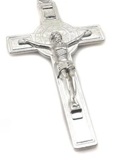 X large 3" CROSS JESUS pendant 925 STERLING SILVER ROPE 24" ITALY necklace men