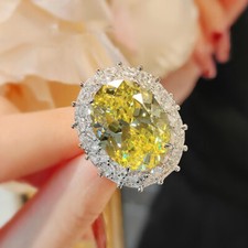 New 20mm Big Nest Cut Yellow Citrine White Topaz Gems Charm  Silver Women Rings
