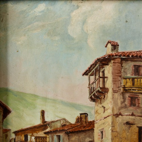 Antique Framed Early 20th C. Original Cityscape Oil on Board "Spanish Village" - Picture 3 of 15