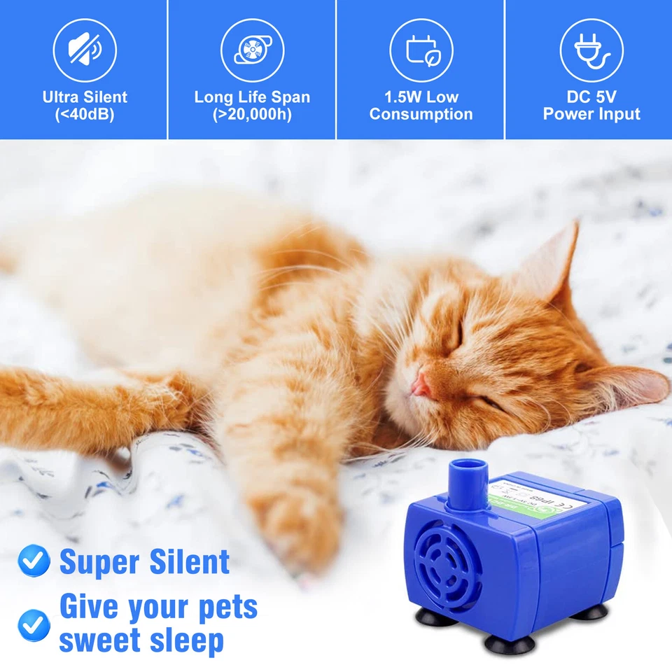 Bomba dispensadora de agua para mascotas USB recargable luz LED gato fuente motor Foto 4 de 4