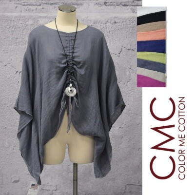 CMC by CLICK USA 8735 Linen Mesh RECTANGLE PONCHO-SLEEVE TOP S M SUMMER COLORS