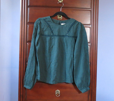 NEW Ann Taylor LOFT embroidered long sleeve top in green XS NWT
