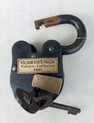 Padlock Folsom Prison California 1880 Brass Logo Lock Antique Style Finish 4'' - Picture 2 of 4