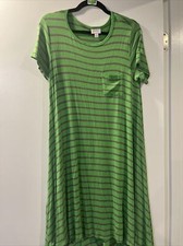 LULAROE LLR SIZE SMALL T-SHIRT DRESS GREEN WITH GRAY STRIPES #729