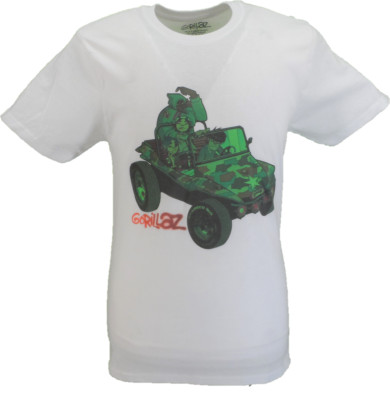 Herren weißes offizielles Gorillaz grün Jeep T-Shirt