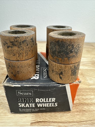 Vtg Sears Ware Bros Chicago Wooden Roller Skate Wheels No 87 SP Pat2-333-400 Set - Picture 15 of 19