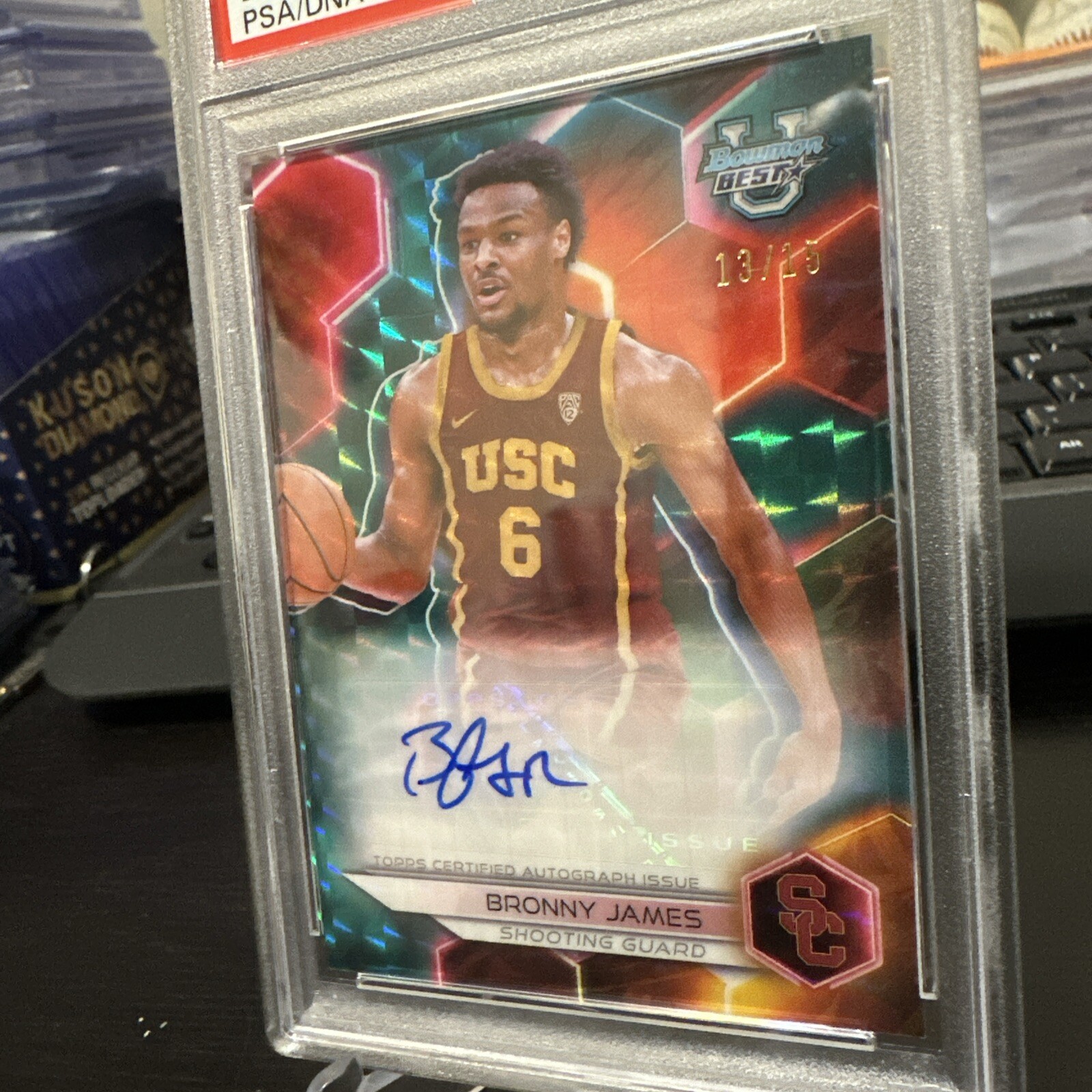 2023 Bowman U Best Bronny James Best Of ‘23 AU-GEO TEAL RC Auto #13/15 PSA 9  view 4