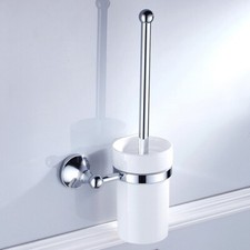 Polished Chrome Brass Wall Mounted Bathroom Toilet Brush Holder Set Ceramic Cup