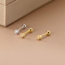 Sterling Silver Solitaire Round CZ Tragus Helix Screw Back Stud Earrings A4075