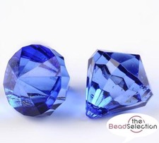 LARGE FACETED ROYAL BLUE ACRYLIC DIAMOND TOP DRILL PENDANT BEAD 31mm ACR114