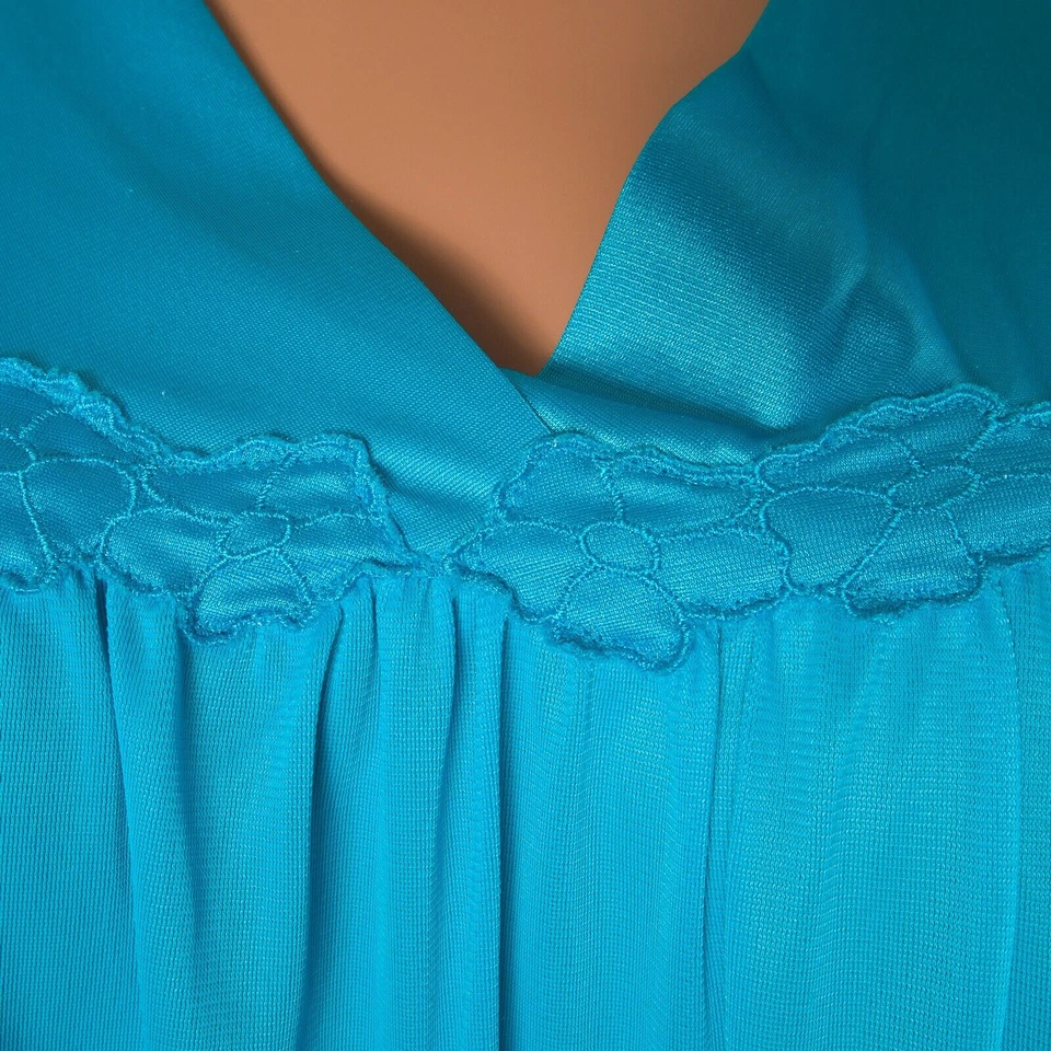 💖 VANITY FAIR Turquoise Blue Silky Nylon Nightgown Sleeveless Satin Banded M Foto 4 de 4