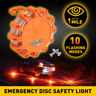 8 LED Road Flares Emergency Disc Safety Light Flashing Roadside Beacon Warning
