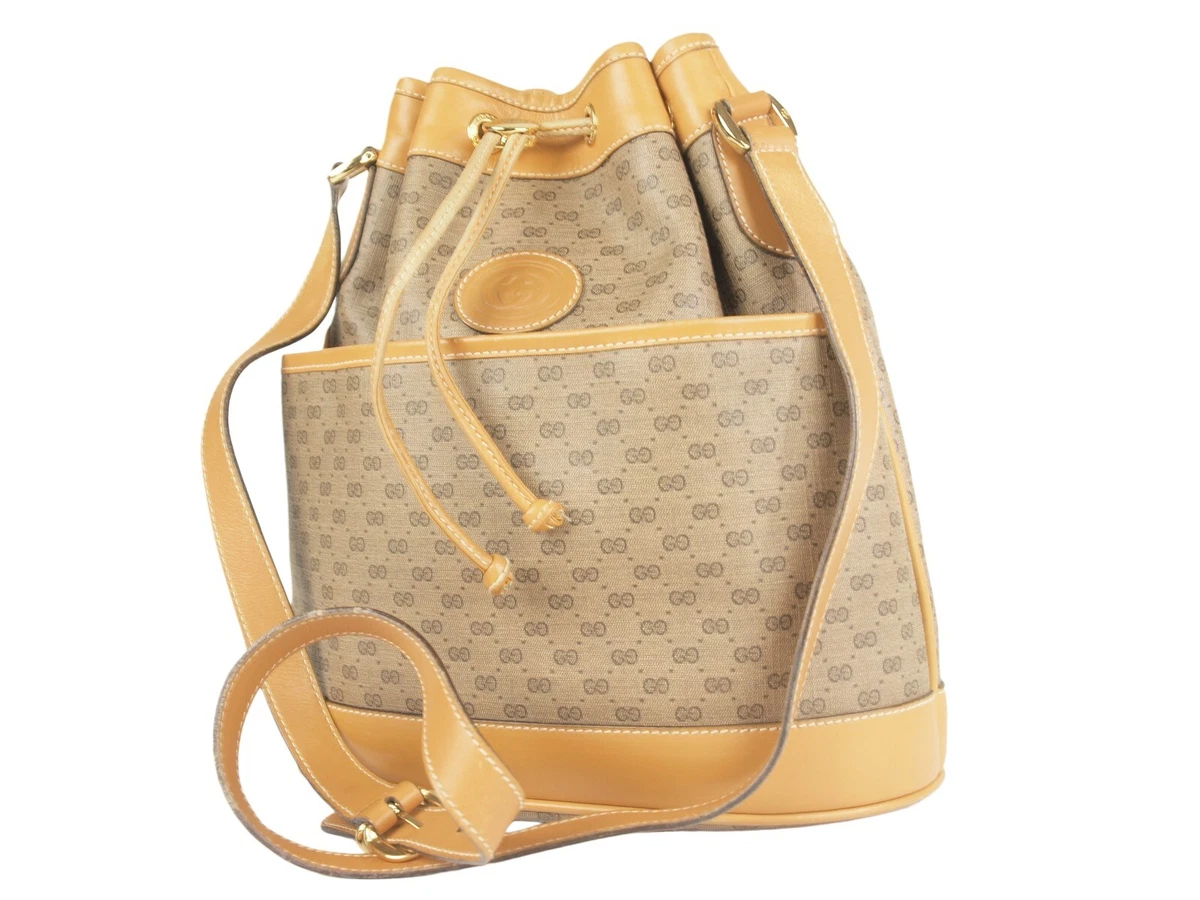 Gucci Vintage Leather Trim Monogram Bucket Bag