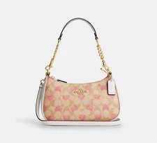 Teri Shoulder Bag In Signature Canvas With Heart Print New CP190