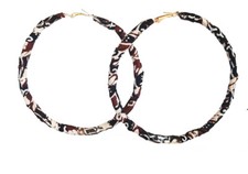 Brown Hoop Earrings wrapped in African Print Fabric