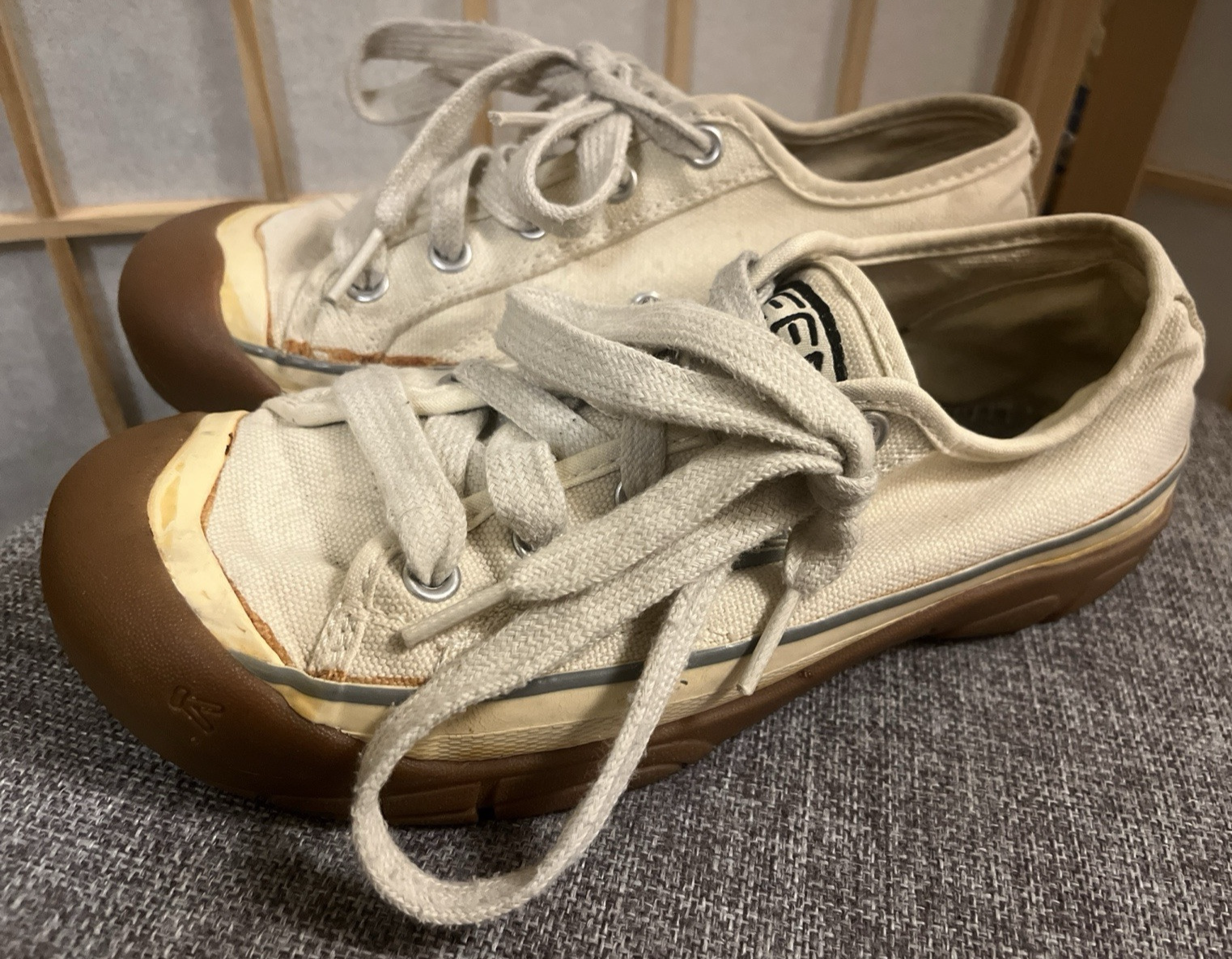 Scarpe Keen donna 6 5 basse escursionismo tela vulcanizzata righe bianche senza inserto