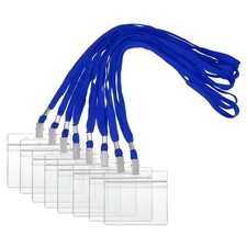 80 Set Name Tag Holders with Lanyard for Office, Blue 4x2 Inch