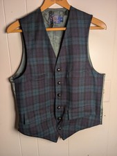 Vintage Pendleton Mens Wool Vest 40 Black Watch Tartan Plaid Waistcoat 60s 70s