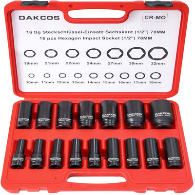 DAKCOS Schlagschrauber Nüsse 16tlg 10-32mm