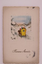 Bonne Annee Winter Mail Coach Postcard Fontainebleau 1956 France