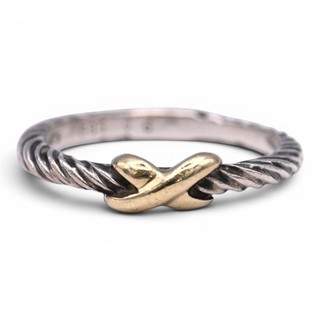 VINTAGE DAVID YURMAN CABLE X KNOT BAND RING STERLING SILVER 14K GOLD SIGNED