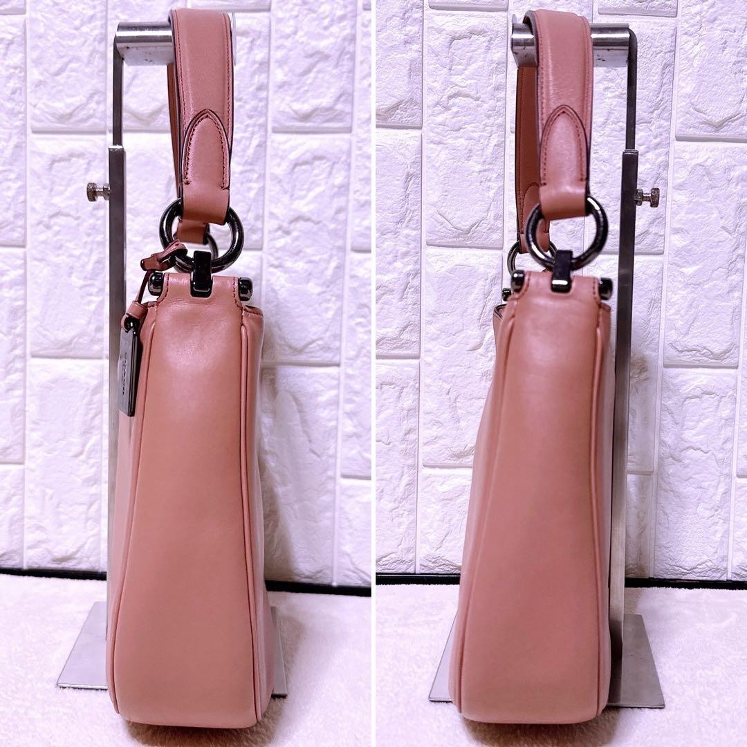 Coach Women's Salmon Pink Leather Hobo Shoulder Bag 2Way Authentic