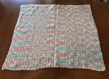 Vintage Crochet Baby Blanket Pastel Handmade Throw Baby Neutral 33x29.5"