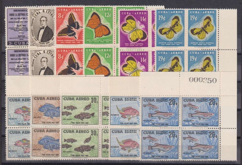 E7461: 1Cuba #608-9, C185-91, E26-27, Mint Blocks, NH; CV $350