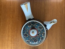 Japanese Tea Set: Aochibu Kutani-yaki Porcelain Clematis Design with Lidded Cups