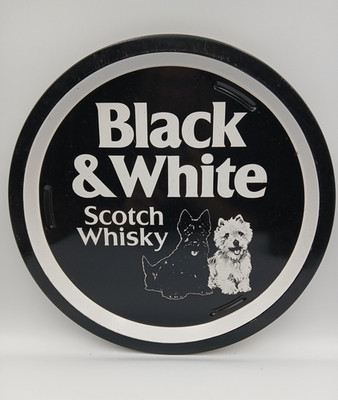 Vintage Black & White Scotch Whisky Advertisement Round Tin Serving Tray 12.5''