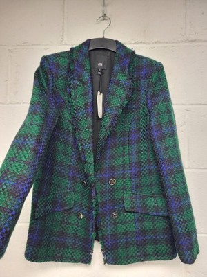 River Island Boucle-Blazer marineblau & grün kariert Größe 10 neu mit Etikett. PS