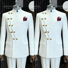 White Men's Suit Tailored Prom Evening 2Pcs Wedding Groommen Outfits Jacket