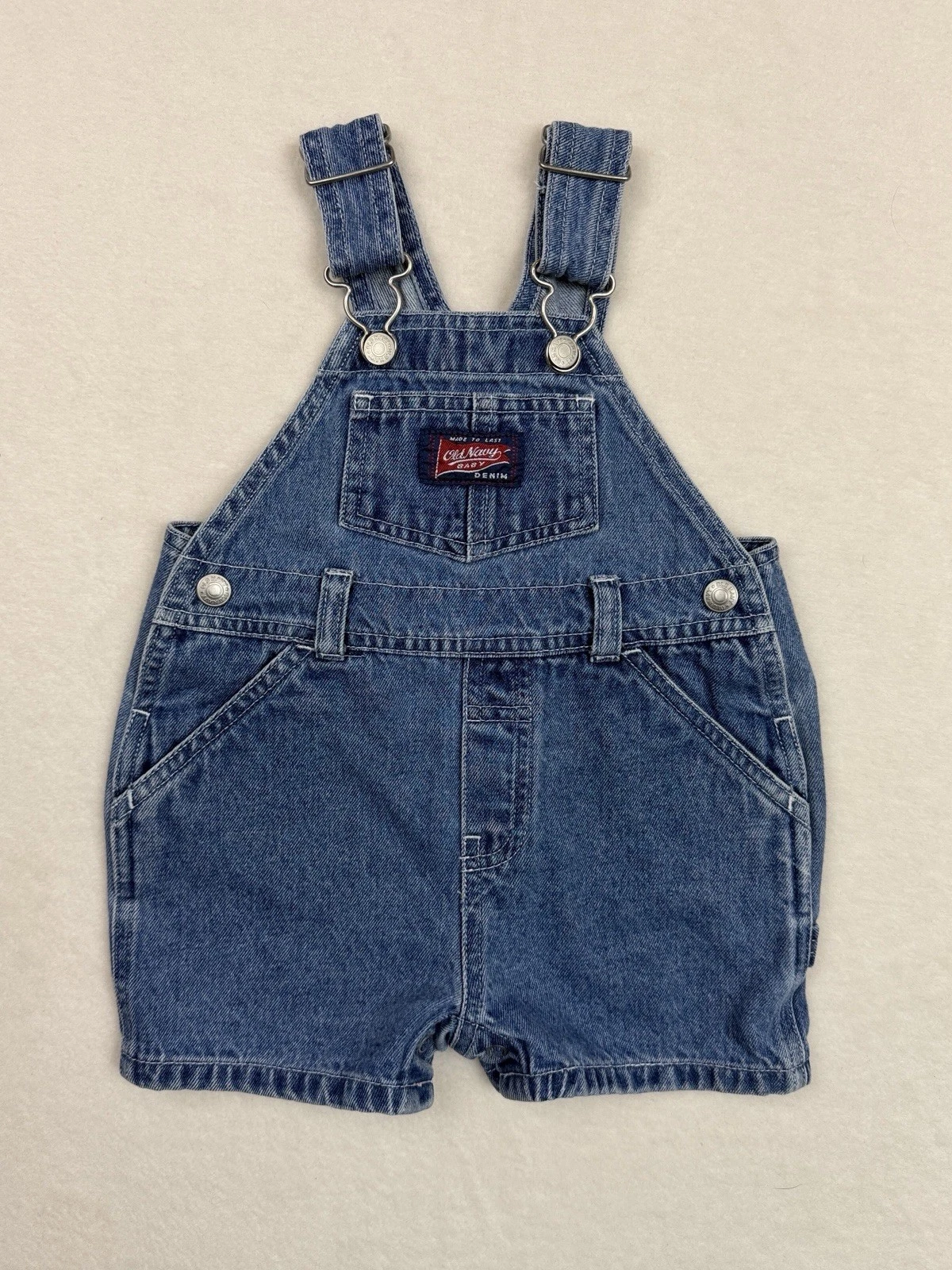 Vintage Y2K Old Navy Baby Size 3-6 Months Denim Blue Jeans Shortall Overalls