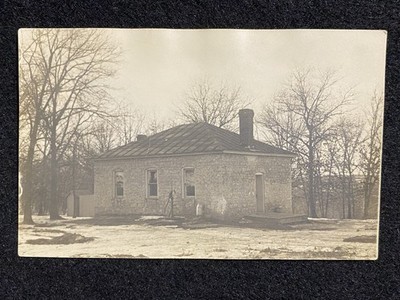 Stone House Building With Well RPPC Antique Real Photo Postcard