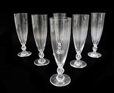 6  Lalique France Crystal Glass Champagne Flute Goblets in Frejus Signed