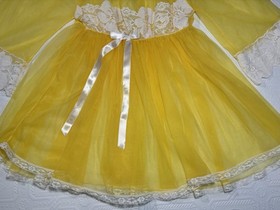 Vintage 1960s Mini Babydoll Peignoir Lingerie Top Lace Trim Medium BELLE SMITH