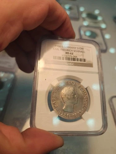 F17 Germany East DDR 1966 Silver 10 Marks Karl Schinkel NGC MS-62 SCARCE HIGH CV